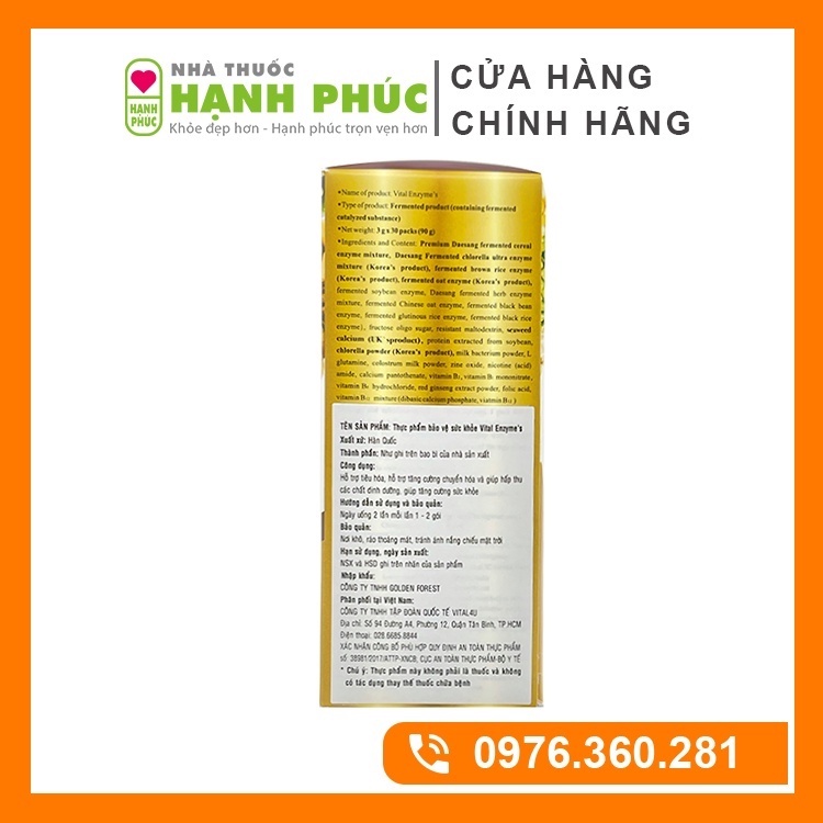 Enzyme's Vital Chính Hãng Hàn Quốc - Sản Phẩm Từ Rau Củ Quả (Hộp 30 Gói)