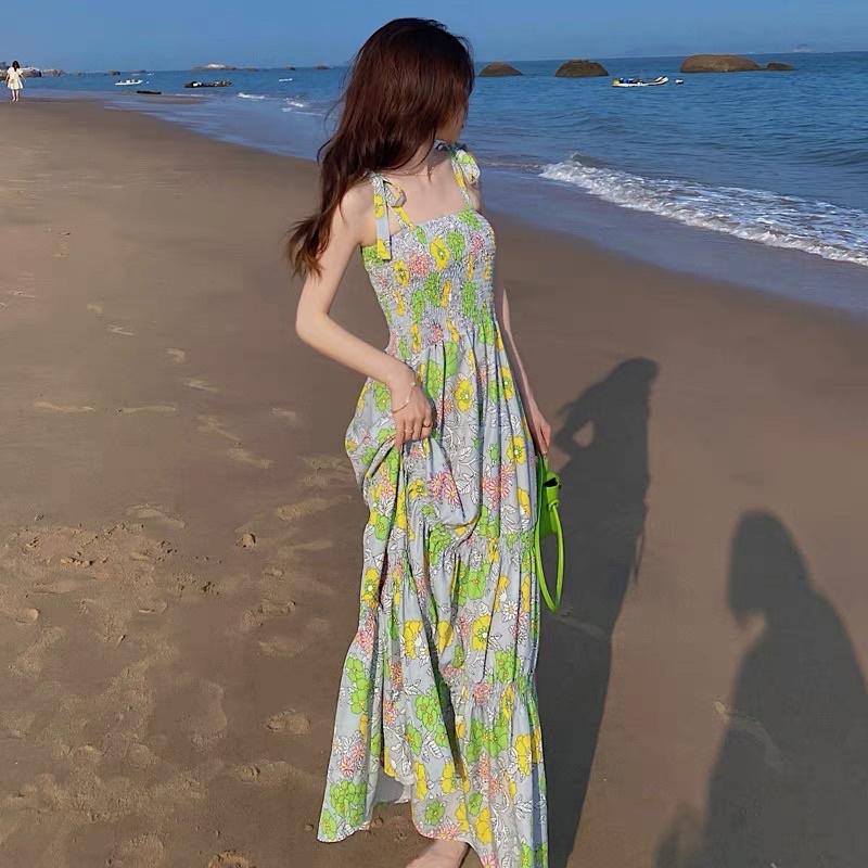 Jane Váy hoa sling dress mùa hè cổ tích bên bờ biển