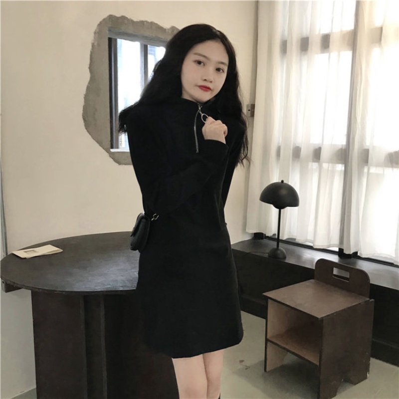 Đầm PERTY dáng ôm màu đen phong cách Hàn Quốc thời trang mùa thu cho nữ