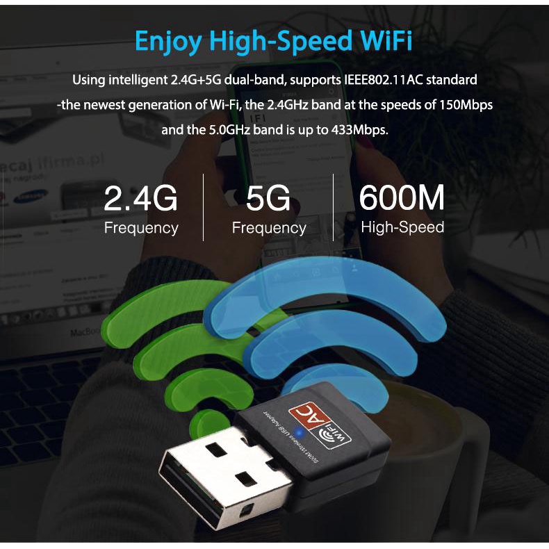 Bộ thiết bị bắt WiFi không dây băng tần kép 600Mbps 2.4G / 5G Hz