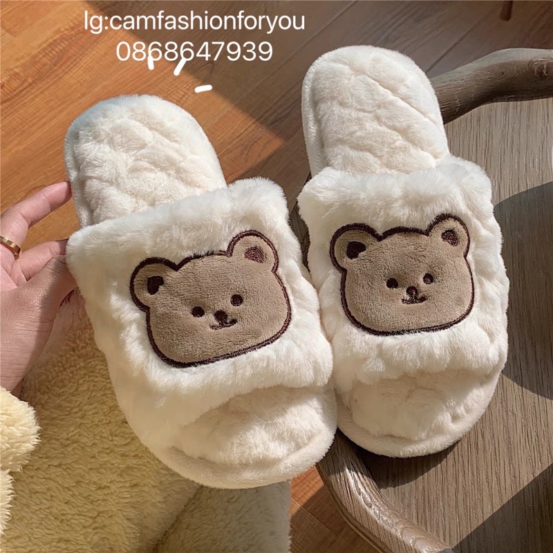 [07CAM](hàng sẵn )Dép bông mặt gấu cute đế xốp chống trơn đi được cả ngoài đường