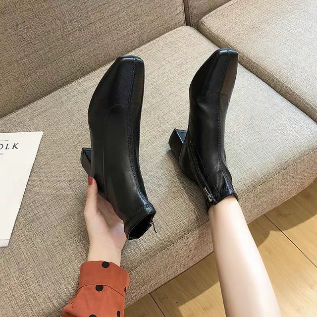 (Sẵn 35/38) Boots cao cổ gót 5cm style thanh lịch Hàn Quốc tôn dáng hàng Quảng Châu