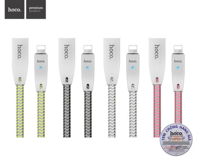 Dây Cáp Sạc IPtự ngắt khi đầy pin U11 Hoco Bảo vệ máy bạn tuyệt đối an toàn khỏi cháy nổ -Cáp dẹt Bọc Dù Chắc Chắn