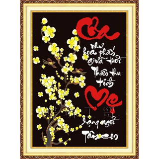 Tranh Thêu Chữ Thập 3D Cha Mẹ Cành Mai Vàng 222381 (KHÁCH TỰ THÊU) KT:39X51CM