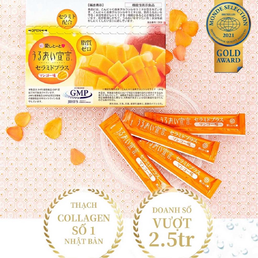Thạch collagen Aishitoto jelly Nhật Bản ceramide vị xoài (30 thanh)