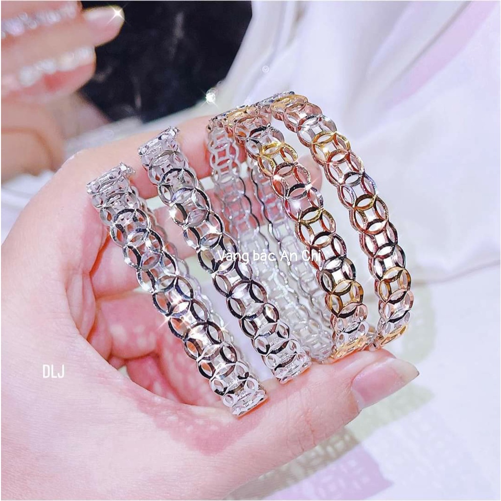 Vòng tay kiềng cứng họa tiết kim tiền, bạc ta xi kim ACJ300, trang sức Anchi