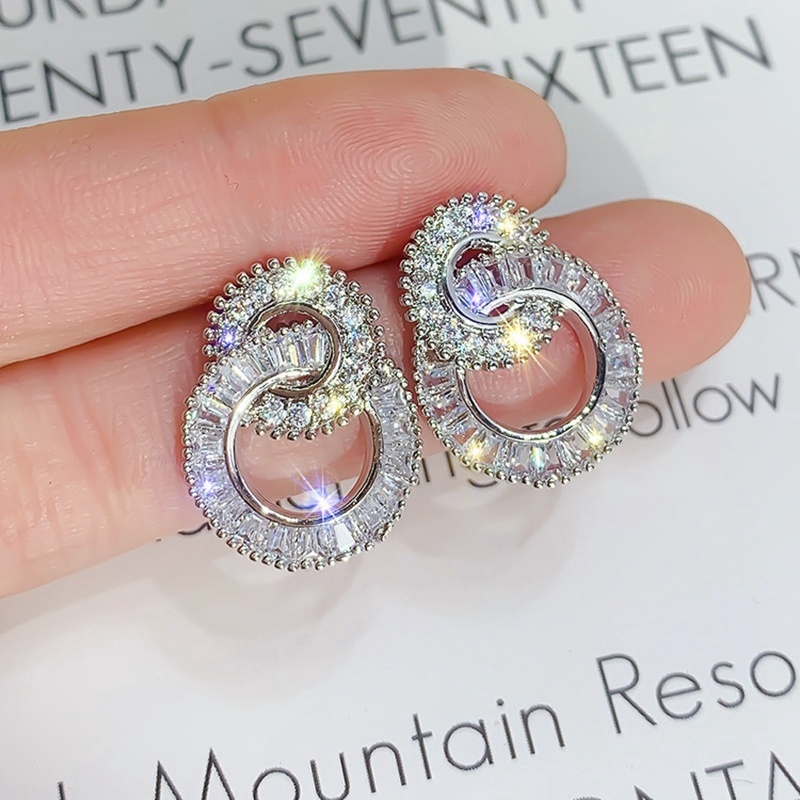 Bông Tai Mạ Bạc 925 Hình Tròn Đính Đá Zircon Thời Trang Dành Cho Nữ