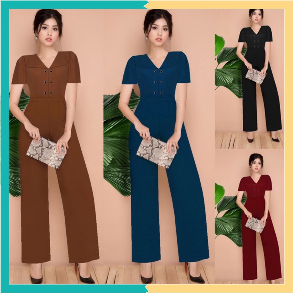 Jumpsuit dài ống suông sang chảnh cổ lá sen đồ bay nữ quý phái TJ1145 | BigBuy360 - bigbuy360.vn