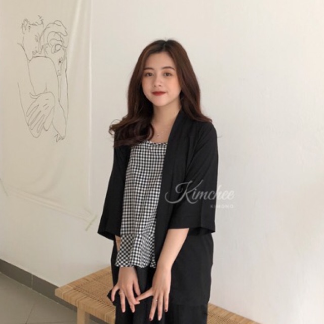 Áo kimono đen trơn
