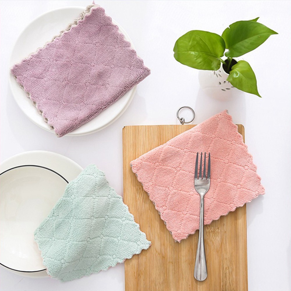 Khăn Lau Đa Năng Bếp Combo 10 Khăn Lau Bát Đĩa, Cốc Chén Thấm Nước Chống Dính Dầu Mỡ Hai Mặt 13 x 20 cm
