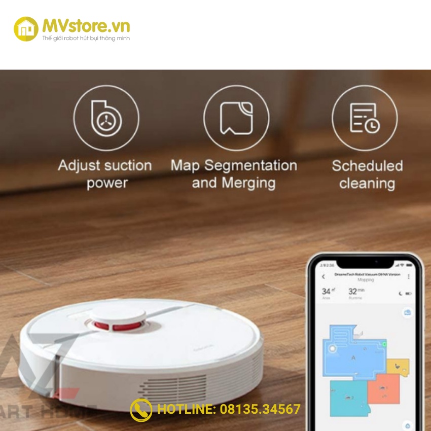 Robot Hút Bụi Lau Nhà Thông Minh DRM D9 - Lực Hút 4000Pa, Pin5200mah