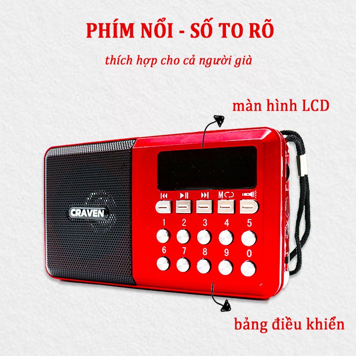 máy nghe đài FM hỗ trợ khe cắm thẻ nhớ,CỔNG USB nghe to và rõ dành cho người già cr65