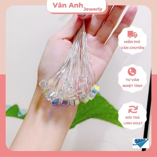 Dây chuyền bạc ý nữ Vanna Jewelry hình pha lê nạm đá 7 màu sang trọng