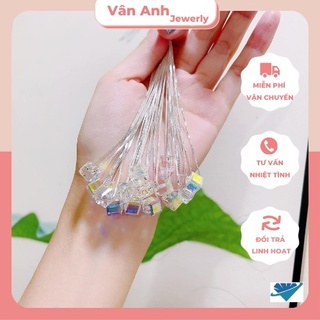 Dây chuyền bạc ý nữ Vanna Jewelry hình pha lê nạm đá 7 màu sang trọng
