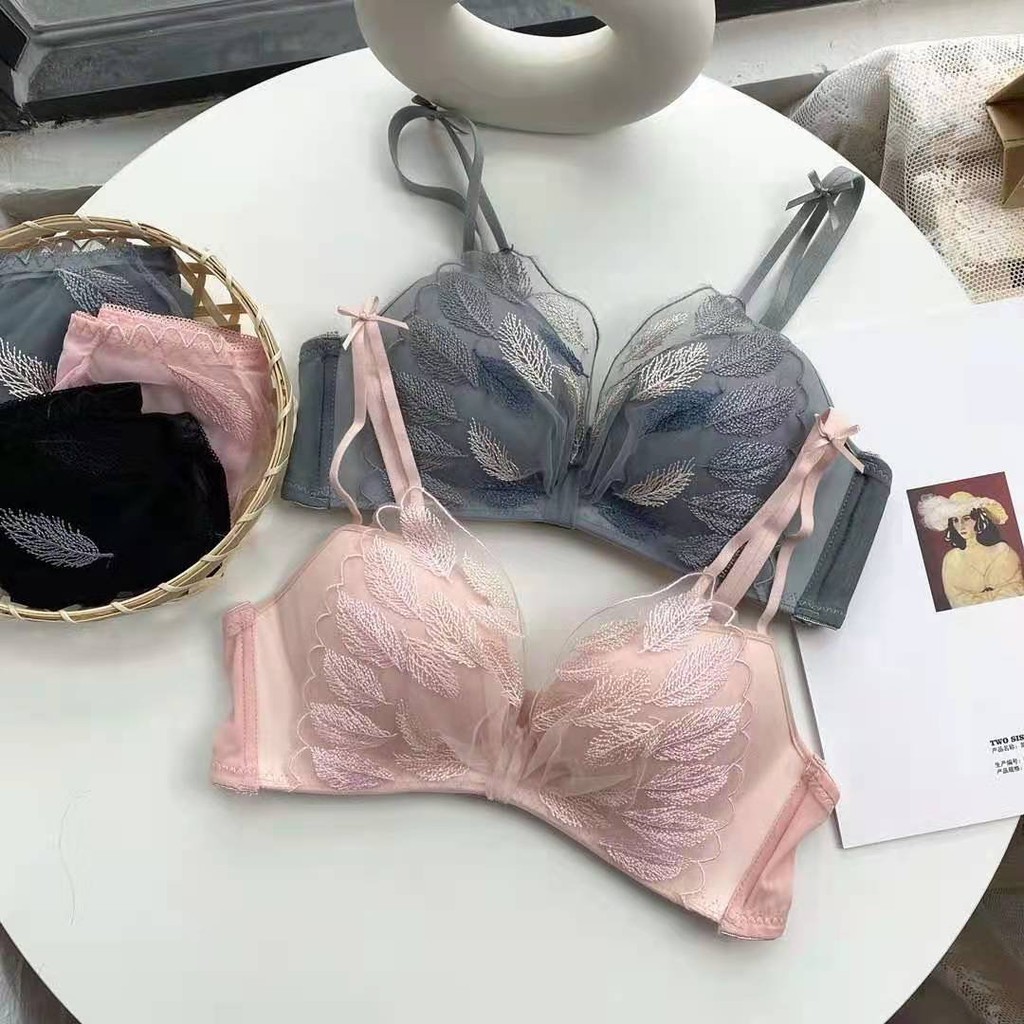 Bộ Đồ Lót Ren Lông Vũ Không Gọng Đệm Dày Dây Phối Nơ AL21 | BigBuy360 - bigbuy360.vn