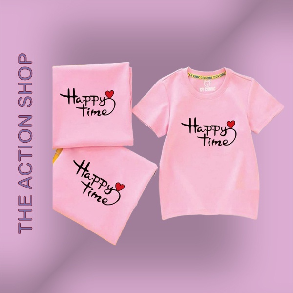 Áo gia đình Happy time 3/4/5 người đi biển giá rẻ Thun cotton 4 chiều GD0040 Bin Action