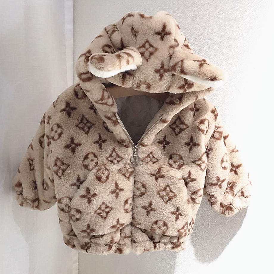 Áo khoác phối nhung có mũ trùm đầu thời trang mùa đông mới xinh xắn dành cho trẻ em