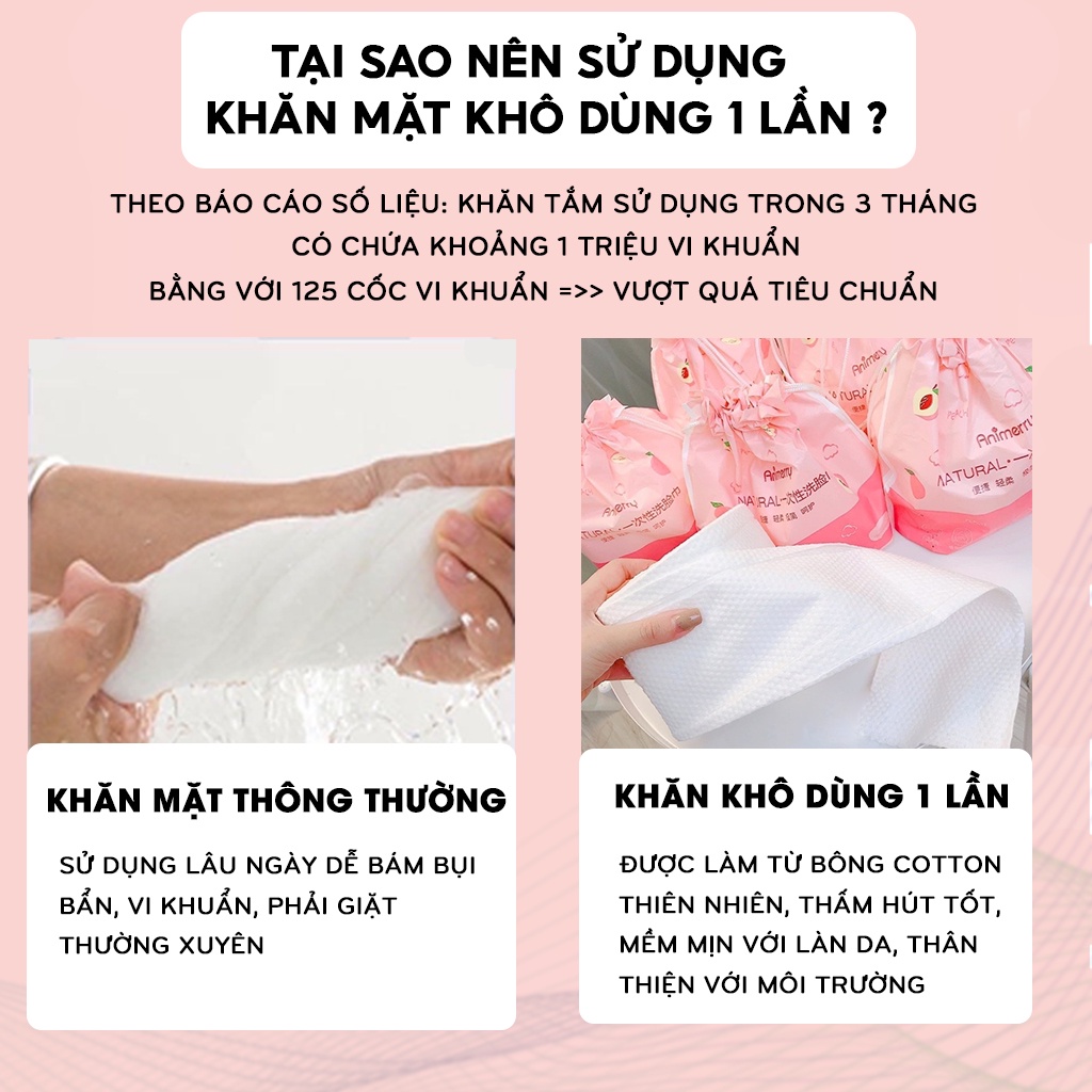 Khăn lau mặt dùng 1 lần ANIMERRY, khăn mặt khô đa năng 40 tờ/cuộn - EUMART86