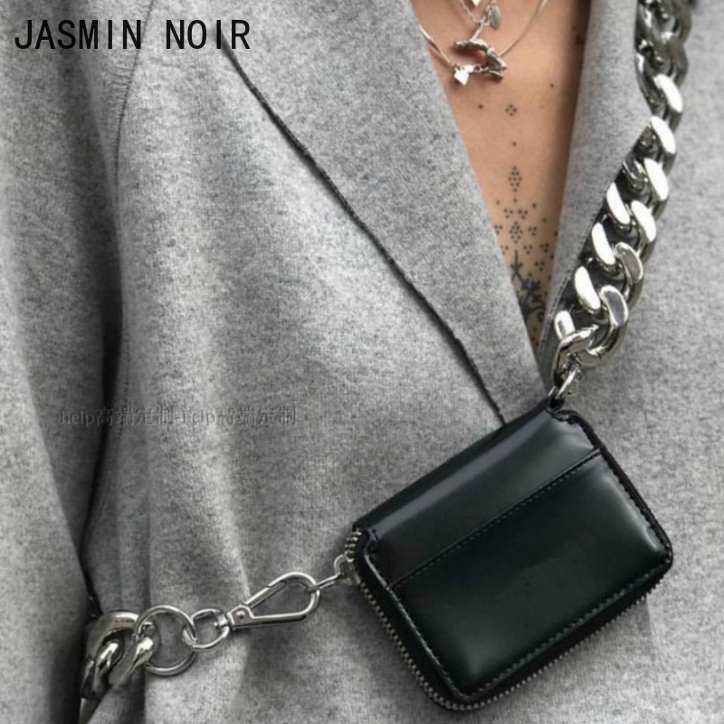 Túi đeo chéo mini JASMIN NOIR phong cách Hàn Quốc siêu mỏng phối dây đeo xích