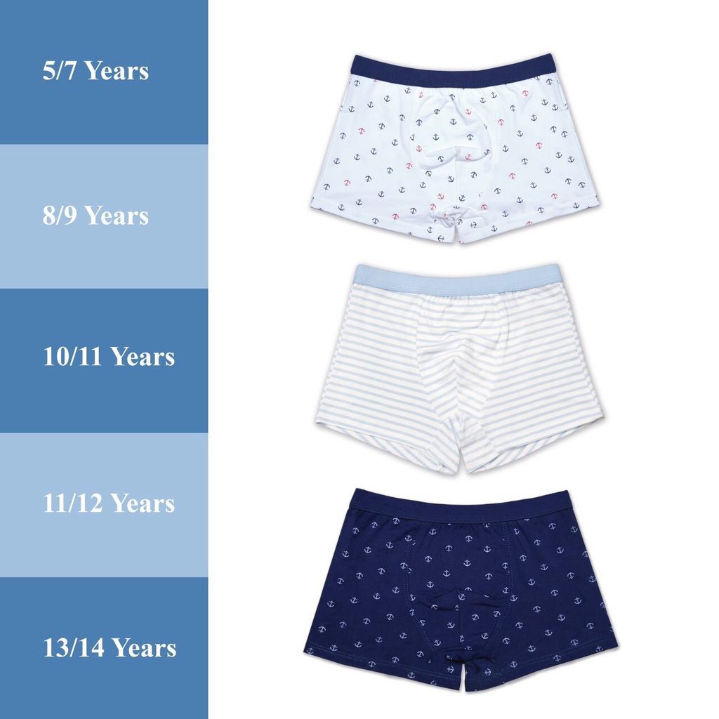 Quần lót bé trai cotton organic ⚓ Set 3 quần chip đùi bé trai AIRCOOL, sip đùi bé trai 5-14 tuổi (20-50kg)