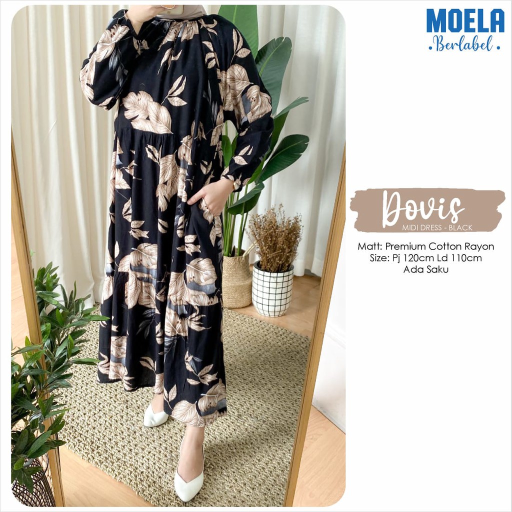 Đầm Midi Chất Liệu Vải Bố Moela Dovis Rayon