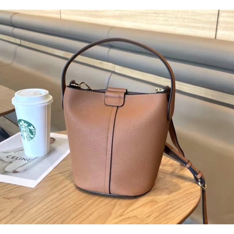 TNS - Túi BucKet mini da thật hottrend Town Bucket-chất da thật cao cấp-màu xám nâu sang trọng