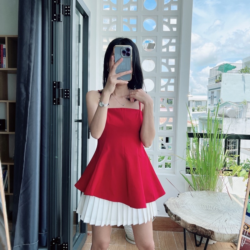 [Ảnh thật] Áo peplum 2 dây xòe lệch tà