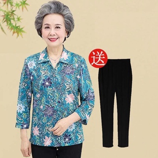 ❆✘Quần áo xuân cho người trung niên và già, bà đồ mùa hè, mẹ 60-70-80 tuổi, sơ mi mỏng tay