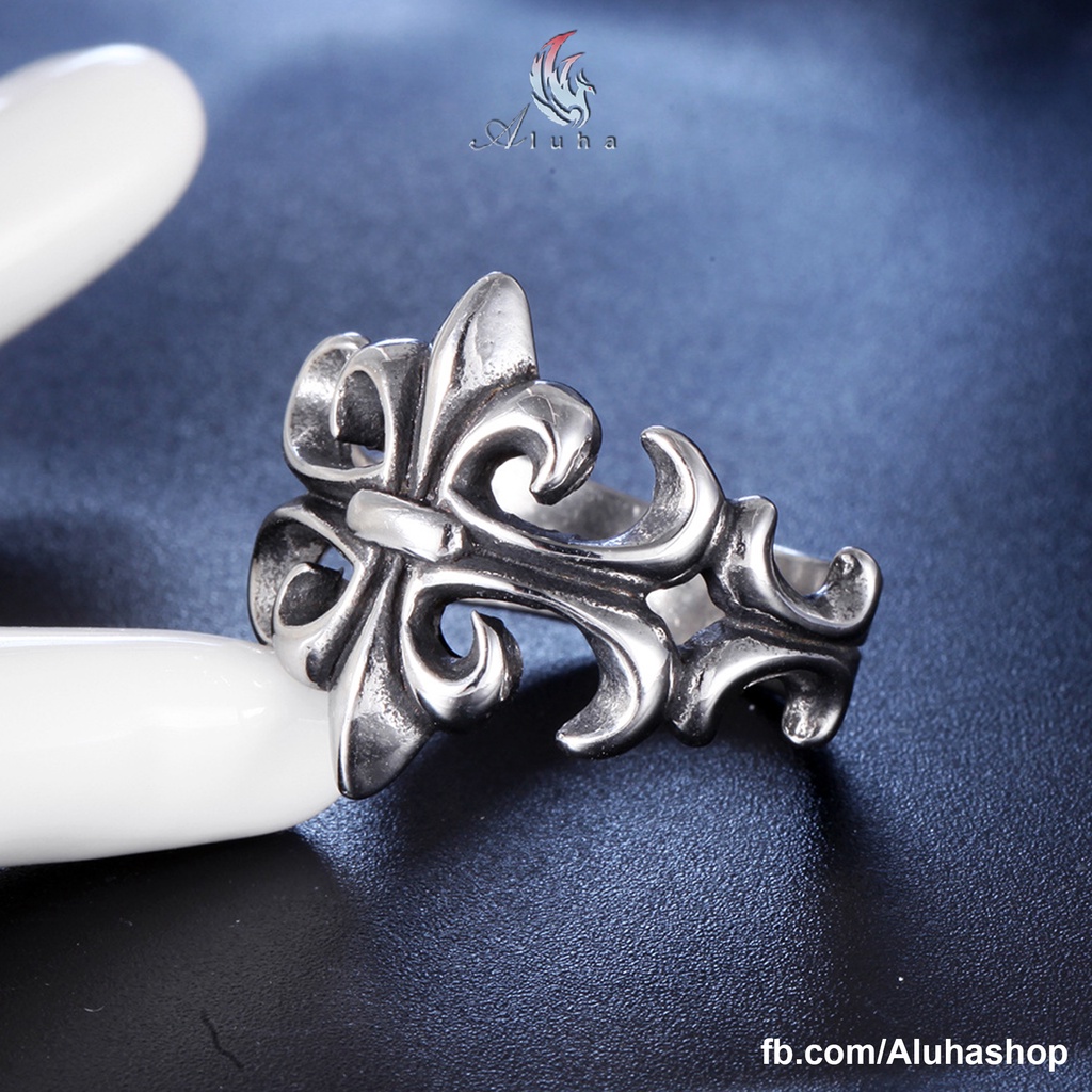 Nhẫn Titan cao cấp không rỉ Chrome Heart tinh xảo họa tiết hoa Iris gia công cực nuột - R094 - Aluha