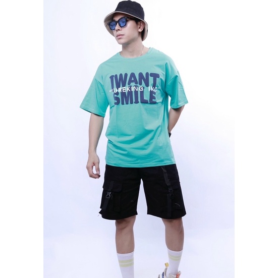 Áo thun in chữ form rộng &quot; I want smile&quot; Nô Storr