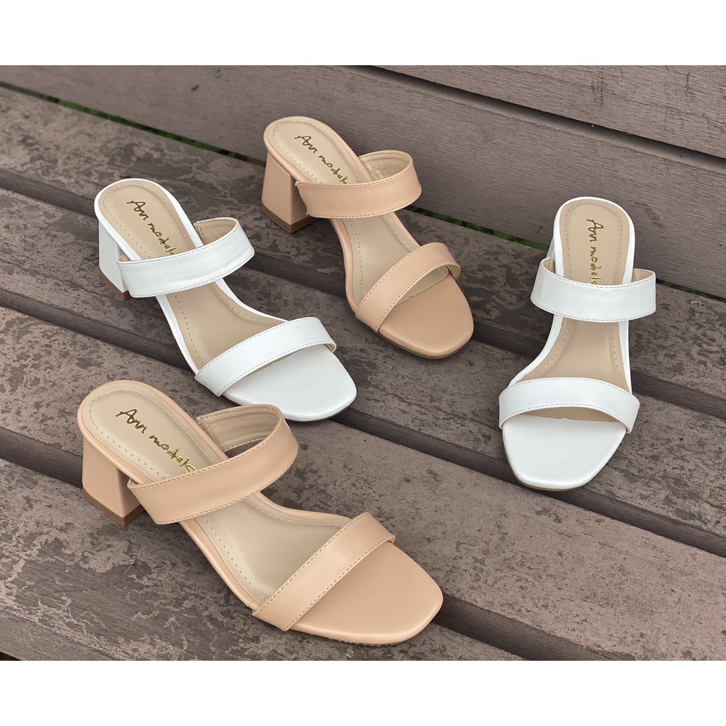Guốc cao gót nữ đế vuông dáng dép sandal cao 5p quai ngang mũi vuông Annmodels cao cấp _AG10