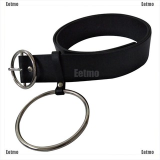 Retro Women Waist Belt Large Silver Metal Ring Fringe Pu Leather Belt Hoop