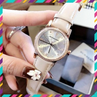 Đồng hồ nữ Burberry dây da cao cấp, viền đính đá, bảo hành 12 tháng - Đồng hồ BBR