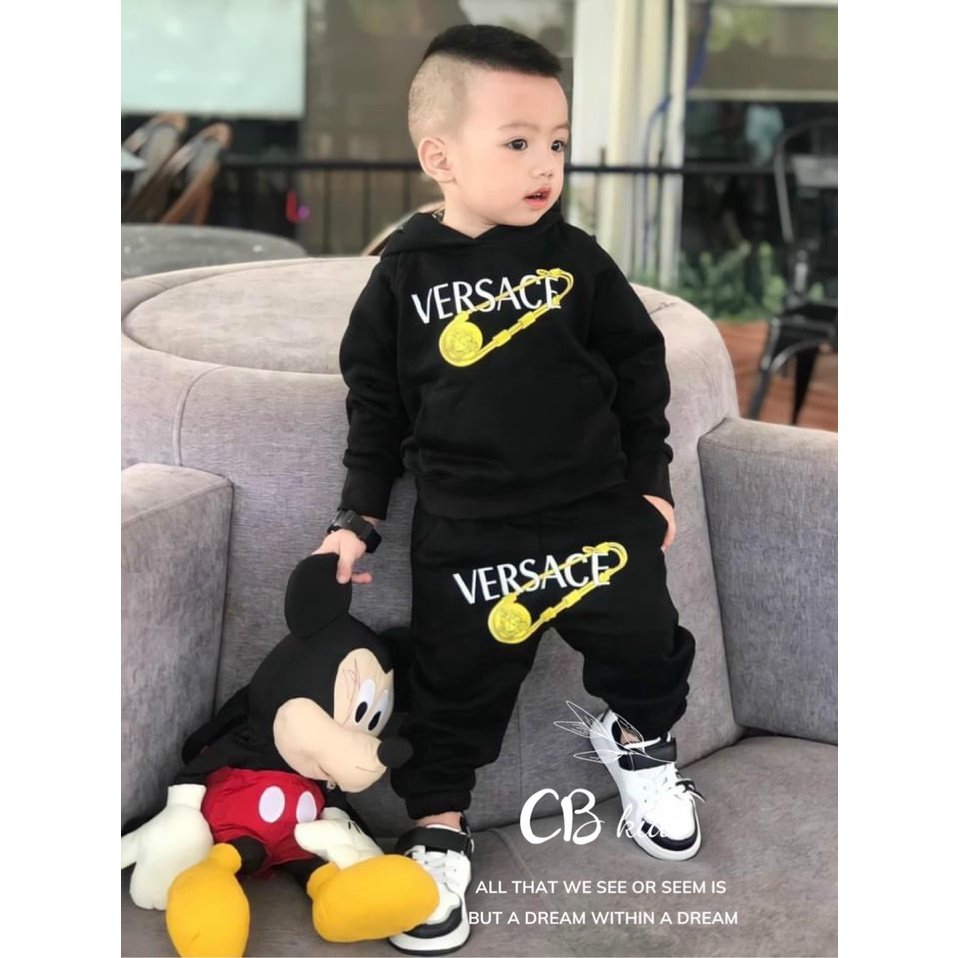 Quần áo thu đông bé trai, bộ quần áo hoodie chất nỉ da cá họa tiết VERSA dáng thể thao cho bé