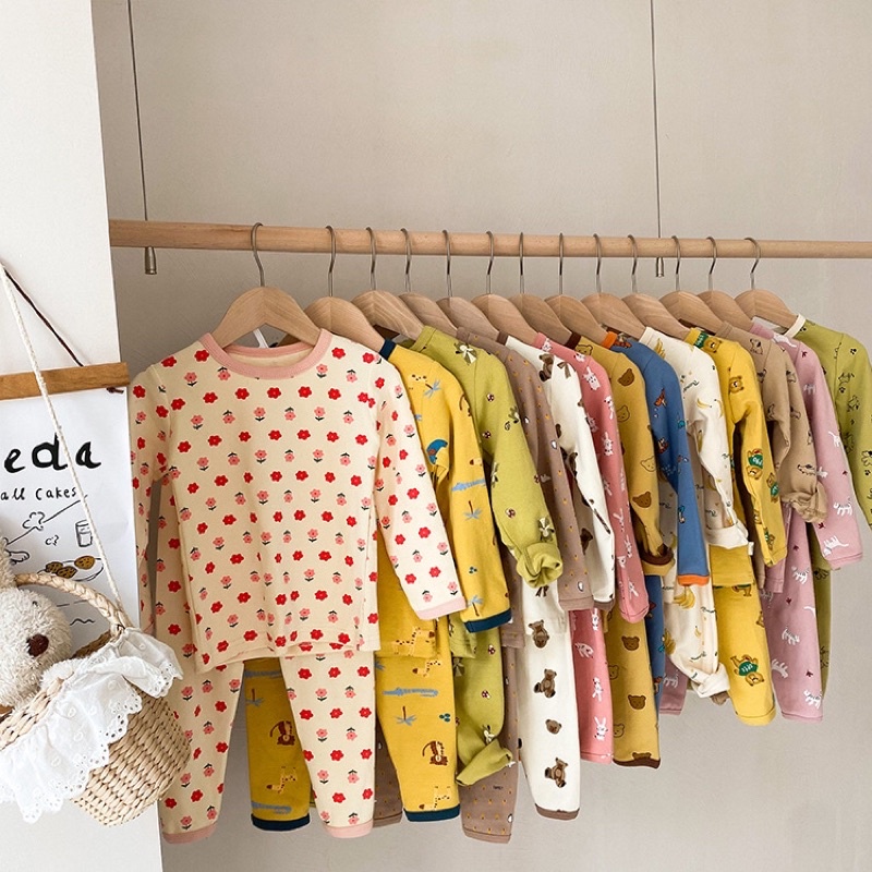 (SALE) Bộ quần áo Dài Tay bé gái Bé Trai Hàn Quốc [AMBB.Kids] Bộ quần áo ngủ Cotton [Video, ảnh thật chi tiết]