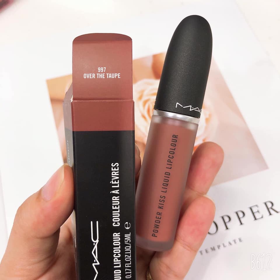 Son MAC kem 997 Over The Taupe Màu Nâu Tây,  son MAC Powder Kiss Liquid Lipcolour chính hãng date mới