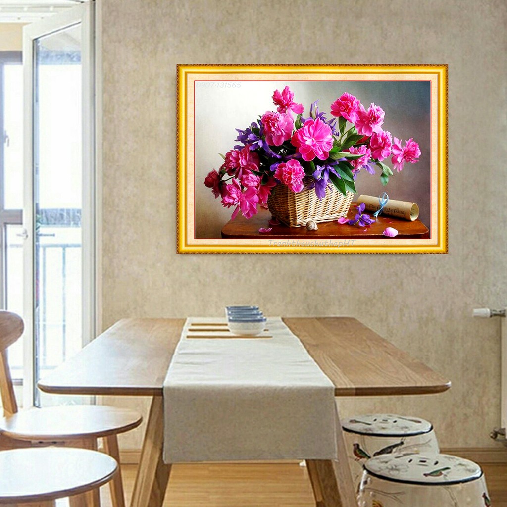 Tranh gắn đá bình hoa KT:75x50cm,tranh đính đá chưa gắn