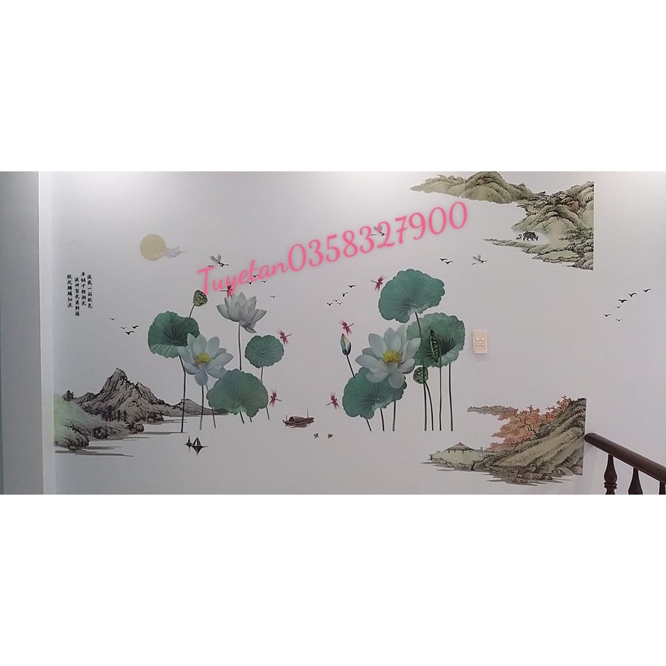 Decal  Dán Tường Phòng Khách SiZe TO kèm kích thước