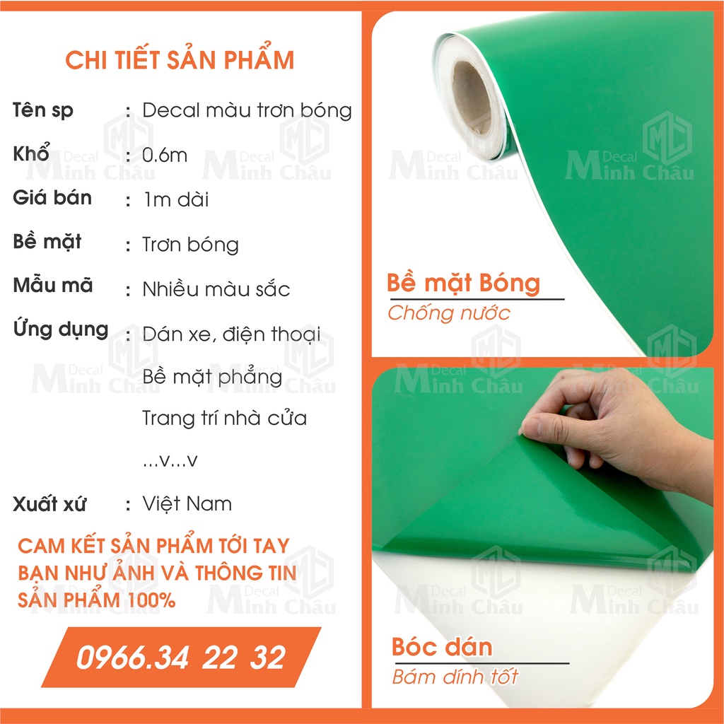 Decal dán tường Minh Châu đề can dán xe laptop tủ lạnh  giấy dán kính chống nắng màu trơn khổ 60cm cắt chữ quảng cáo