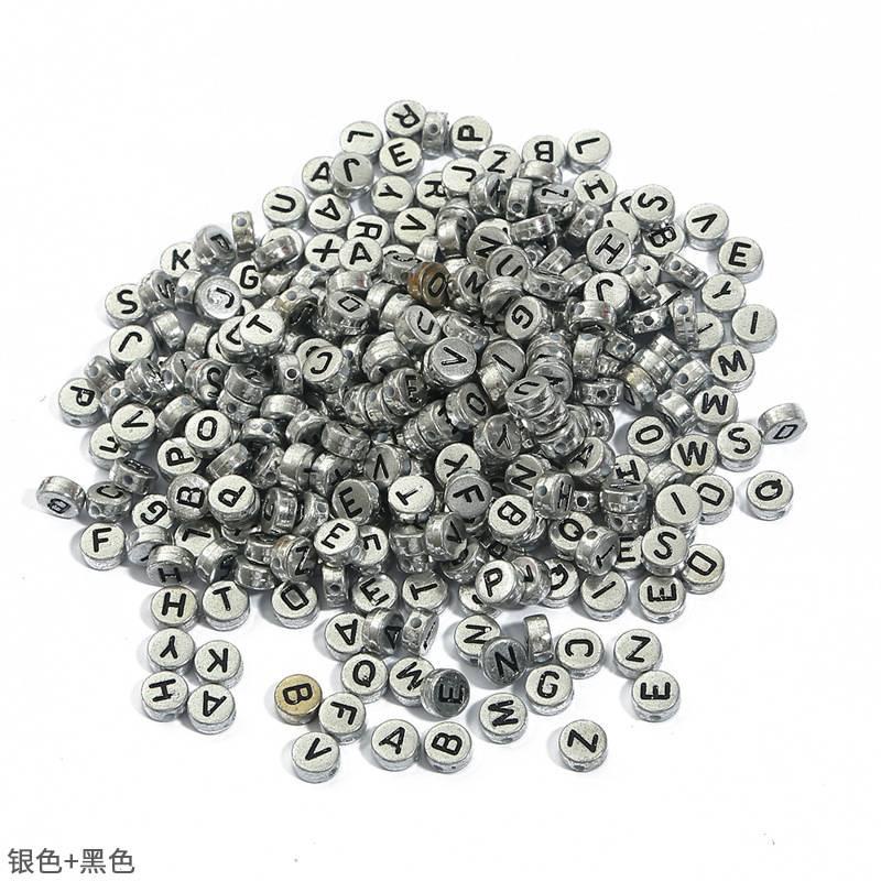 Set 100 Hạt Xỏ Lỗ Tròn In Chữ Cái Dùng Để Làm Trang Sức Thủ Công