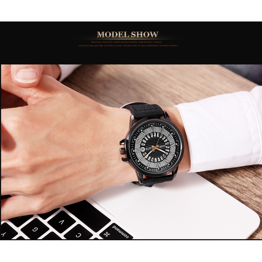 Mens Watches Sport Leather Men Waterproof Wristwatch