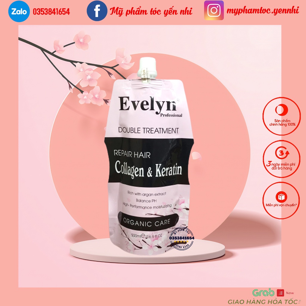 kem ủ tóc collagen Evelyn dầu hấp tóc phục hồi hư tổn 500ml, mỹ phẩm tóc yến nhi DT05