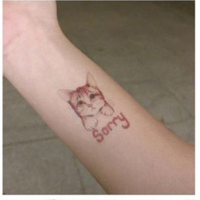 Hình xăm tatoo mèo munchkin sorry - mèo lêu lêu - sorry h19