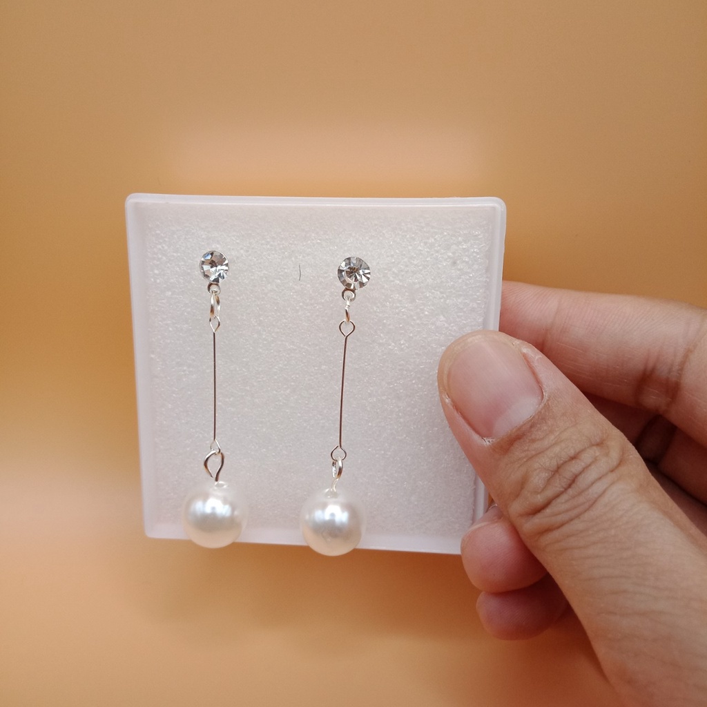 Khuyên tai nữ dài gắn ngọc trai nhân tạo bông tai đẹp Minzuo 025