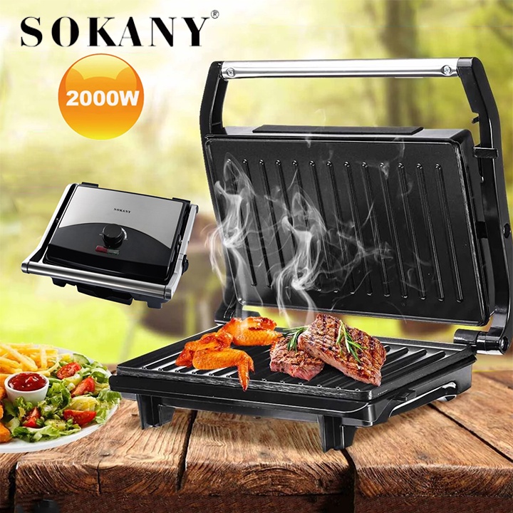 Máy ép bánh mì, máy kẹp nướng bánh mỳ có chỉnh nhiệt 2000W Chính hãng SOKANY [BH 12 Tháng]