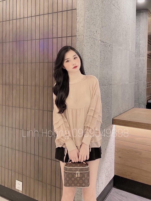 Áo sơ mi tơ tay xếp ly kèm áo 2s
