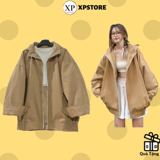XPstore Áo Khoác kaki jacket 2 lớp uliizang mũ tháo rời Nam Nữ (Ảnh thật)