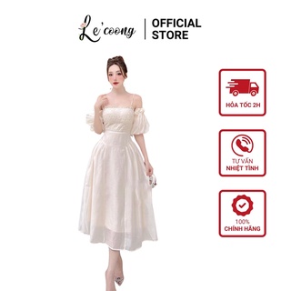 Đầm Maxi Ren LECOONG V183 Trễ Vai Trắng