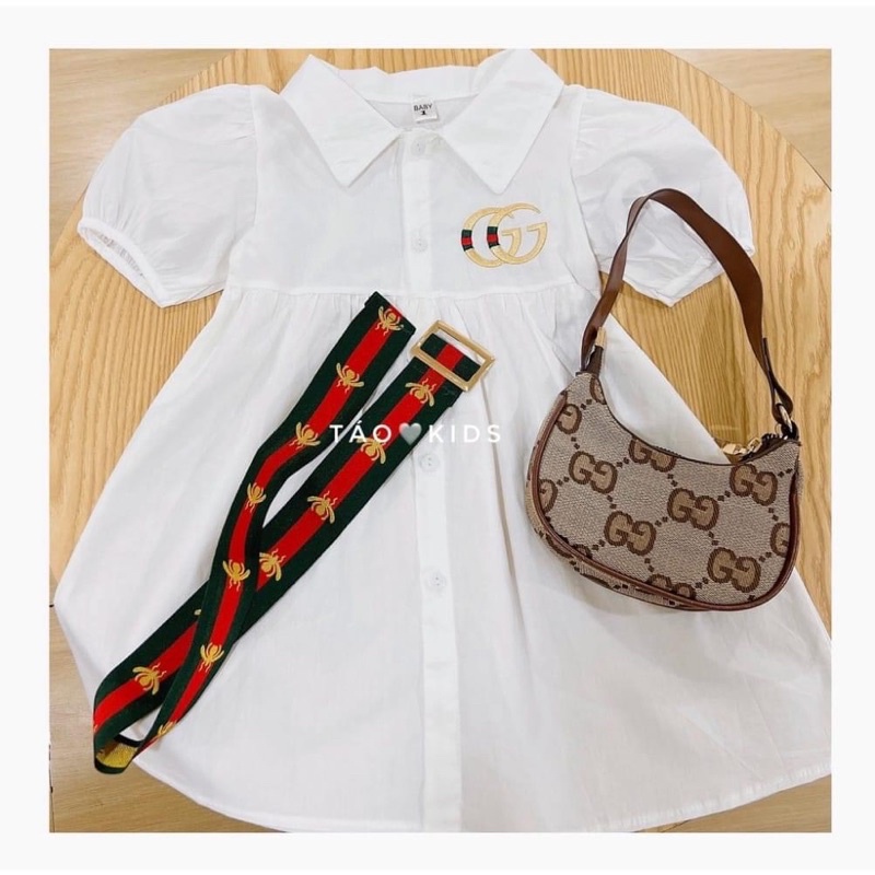 Váy thô trắng kèm đai lưng cho bé gái