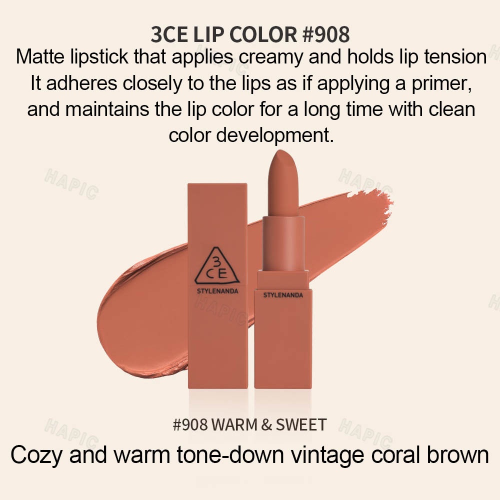Son môi 3CE LIP màu # 908 WARM & SWEET